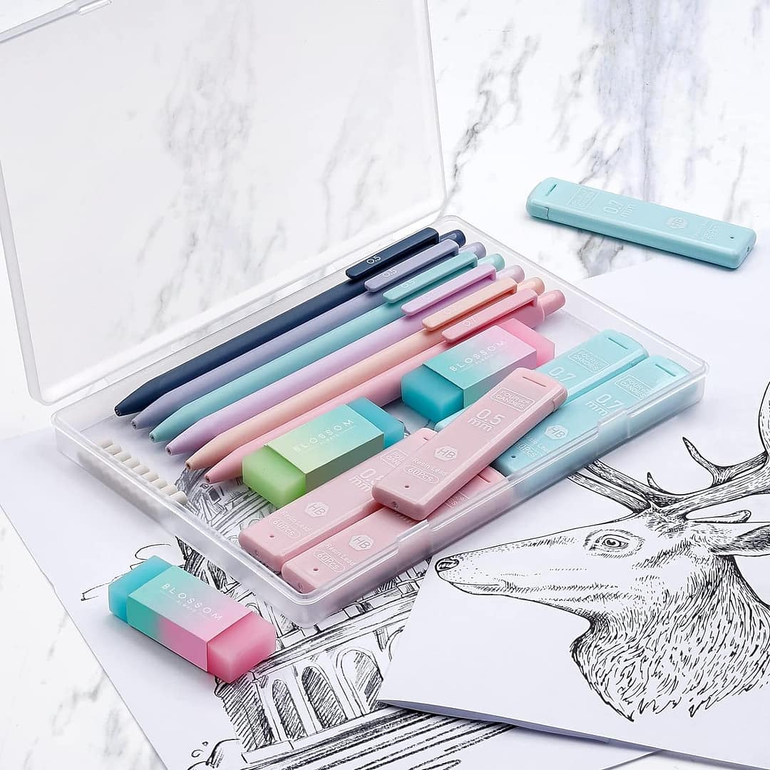 Four Candies Cute Mechanical Pencil Set, 6PCS Pastel 0.5 & 0.7mm with 360PCS HB Pencil Leads, 3PCS Erasers and 9PCS Eraser Refills, for Girls Writing 4 Gurayz, Mechanical Pencil, School supplies