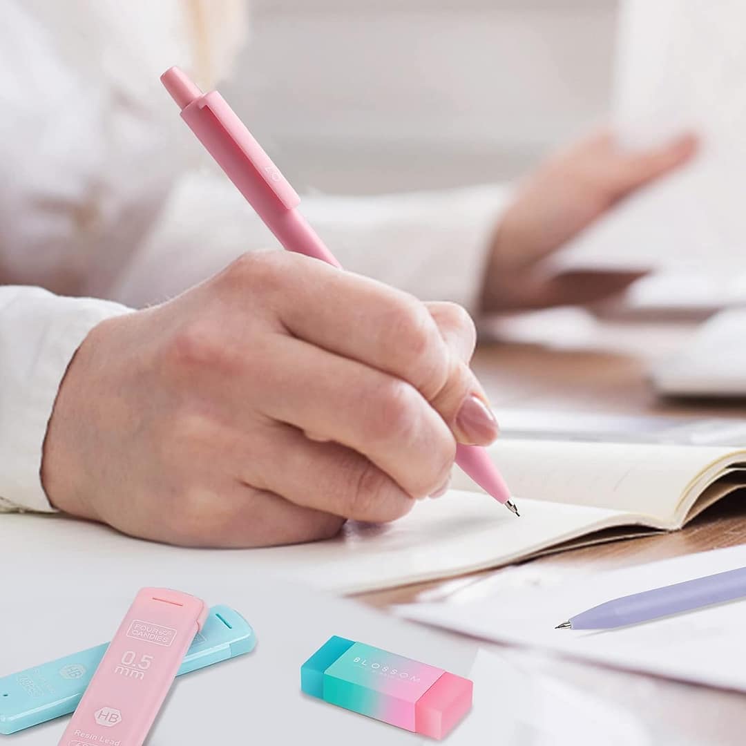 Four Candies Cute Mechanical Pencil Set, 6PCS Pastel 0.5 & 0.7mm with 360PCS HB Pencil Leads, 3PCS Erasers and 9PCS Eraser Refills, for Girls Writing 7 Gurayz, Mechanical Pencil, School supplies