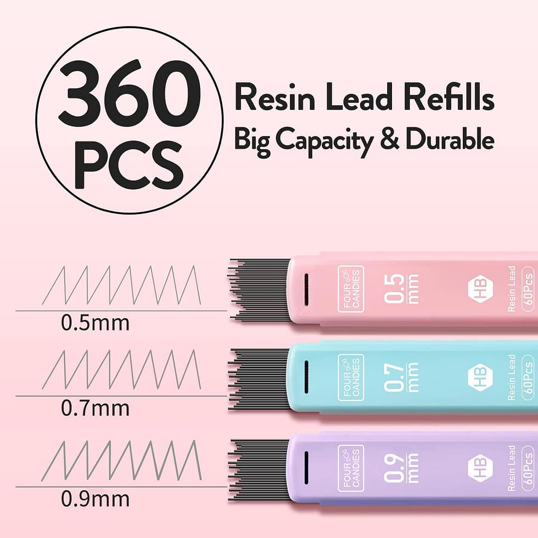 Four Candies Cute Mechanical Pencil Set, 6PCS Pastel 0.5 & 0.7mm with 360PCS HB Pencil Leads, 3PCS Erasers and 9PCS Eraser Refills, for Girls Writing 6 Gurayz, Mechanical Pencil, School supplies