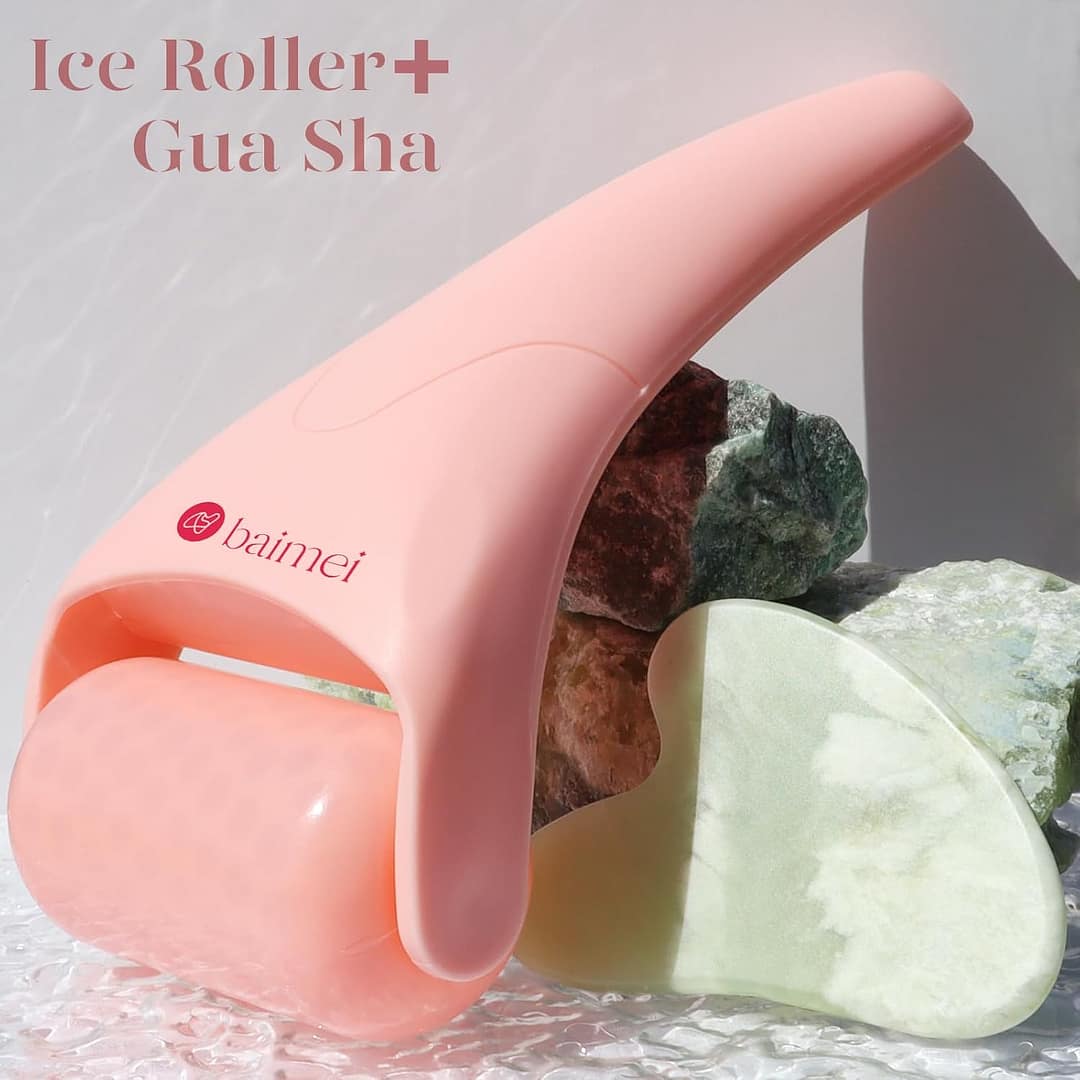 Ice Roller and Gua Sha Stone for Face and Eyes, Reduces Puffiness, Migraine Pain Relief (Pink) 2 Gurayz, Ice Face Roller, gift for men and women