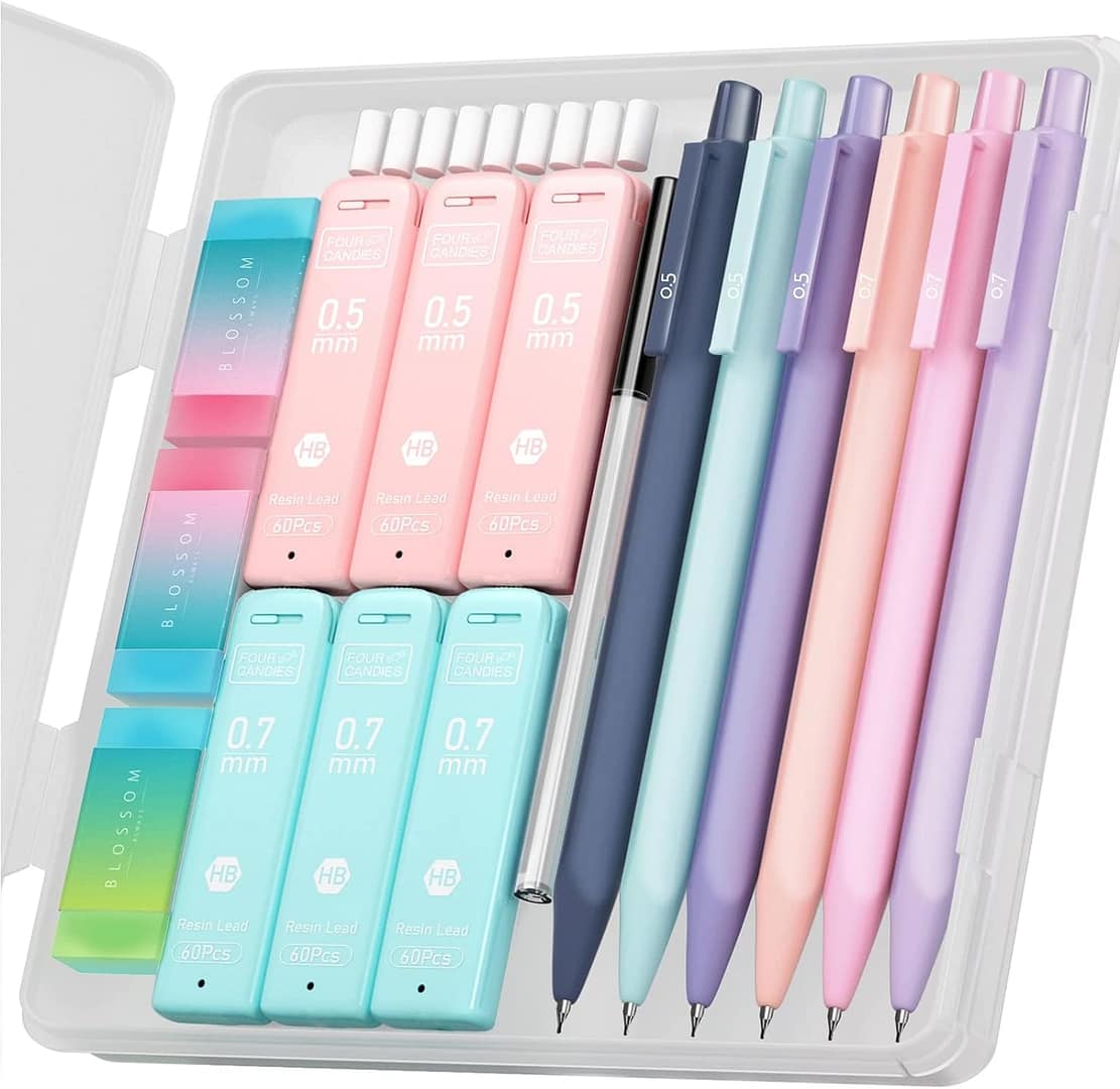 Four Candies Cute Mechanical Pencil Set, 6PCS Pastel 0.5 & 0.7mm with 360PCS HB Pencil Leads, 3PCS Erasers and 9PCS Eraser Refills, for Girls Writing 1 Gurayz, Mechanical Pencil, School supplies